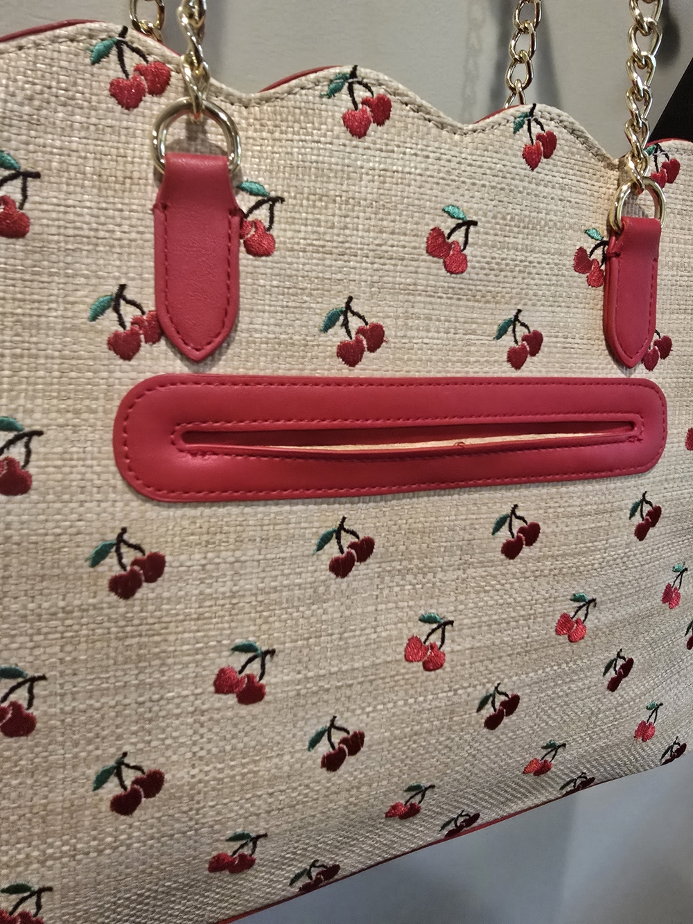 🍒Betsey Johnson Stylish Cherry Print Tote Bag with Red Cherry Charm - Picture 7 of 12